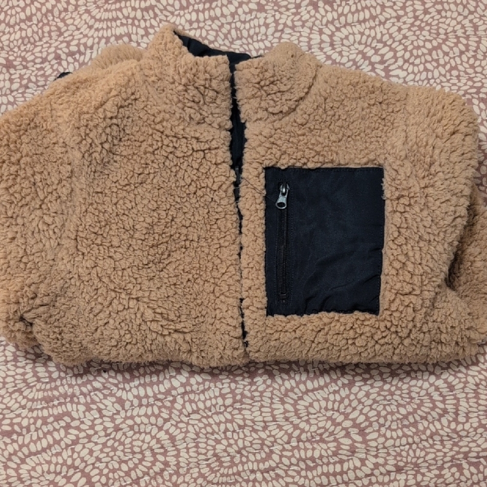Kids Tan Sherpa Fleece Reversible Jacket